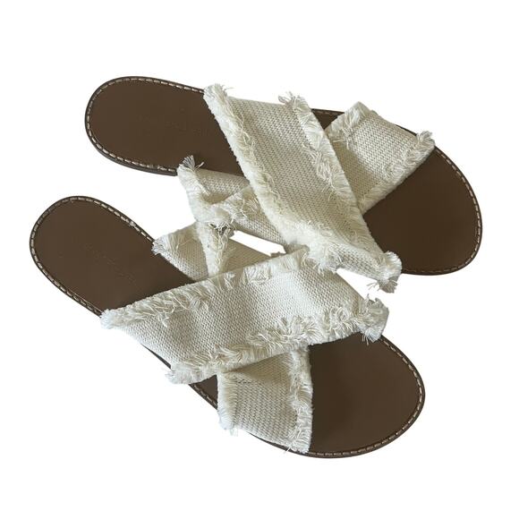 Saks Fifth Avenue 'Phuket' SZ 10 Crossover Strap Sandal Natural Slide Slip On - Picture 1 of 7